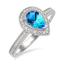 Silver Pear Shape Gemstone & Diamond Ring