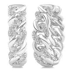 Silver Curb & Cuban Diamond Hoop Earrings