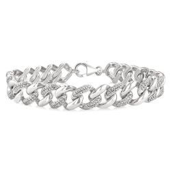 Silver Bold Curb & Cuban Diamond Bracelet