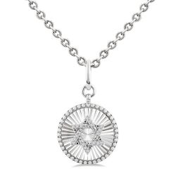 Silver Circle Star Of David Fluted Medallion Diamond Pendant