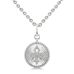 Silver Circle Fleur-De-Lis Fluted Medallion Diamond Pendant