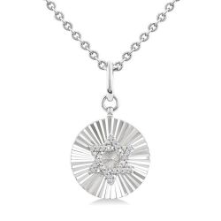 Silver Circle Star Of David Fluted Medallion Diamond Pendant