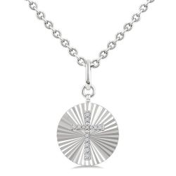 Silver Circle Cross Fluted Medallion Diamond Pendant