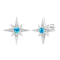 Silver Star Gemstone & Diamond Fashion Earrings