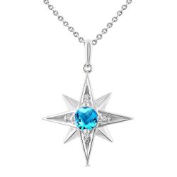 Silver Star Gemstone & Diamond Fashion Pendant