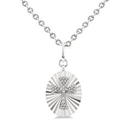 Silver Oval Shape Cross Fluted Medallion Diamond Pendant