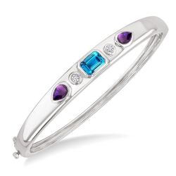 Silver Mixed Shape Gemstone & Diamond Bangle