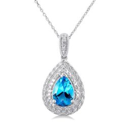 Silver Pear Shape Gemstone & Diamond Pendant