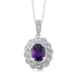 Sonata Silver Oval Shape Gemstone & Diamond Pendant