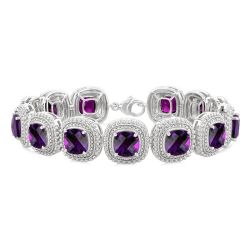 Silver Cushion Shape Gemstone & Diamond Bracelet