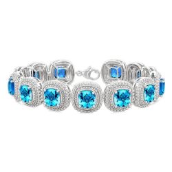 Silver Cushion Shape Gemstone & Diamond Bracelet