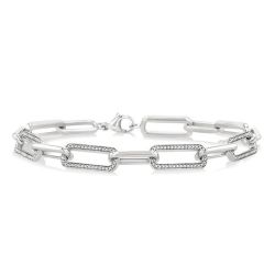 Silver Bold Paperclip Diamond Fashion Bracelet