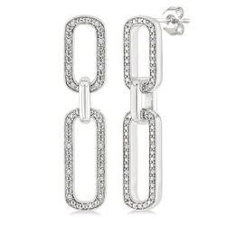Silver Bold Paperclip Diamond Fashion Earrings