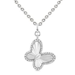 Silver Butterfly Fluted Medallion Diamond Pendant