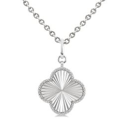 Silver Clover Fluted Medallion Diamond Pendant