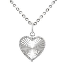Silver Heart Fluted Medallion Diamond Pendant