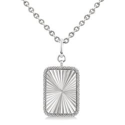 Silver Rectangle Fluted Medallion Diamond Pendant