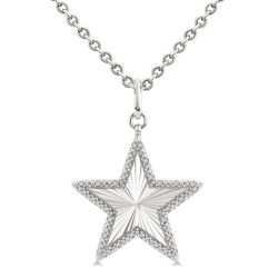 Silver Star Fluted Medallion Diamond Pendant