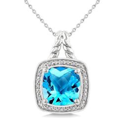 Silver Cushion Shape Gemstone & Diamond Pendant