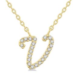 Finesse Cyra Script 'V' Initial Diamond Pendant