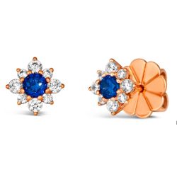 Sapphire Blue Crystalline Flower Rose-Colored Earrings