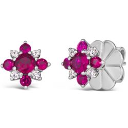 Ruby Red Crystalline Flower Earrings