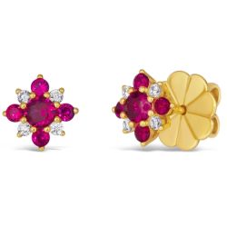 Ruby Red Crystalline Flower Yellow-Colored Earrings
