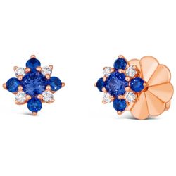 Sapphire Blue Crystalline Flower Rose-Colored Earrings