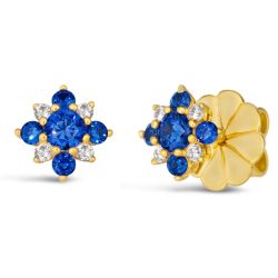 Sapphire Blue Crystalline Flower Yellow-Colored Earrings