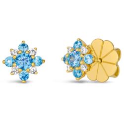 Aqua Crystalline Yellow Flower Earrings