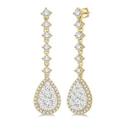 Pear Shape Halo Shine Bright Diamond Long Earrings