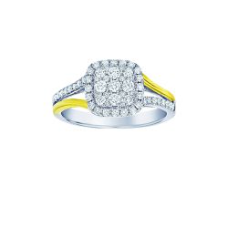 Diamond Cushion Cluster Halo Split Shank Two Tone Ring 