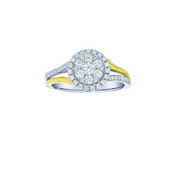  Diamond Round Cluster Halo Split Shank Two Tone Ring 