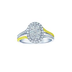  Diamond Oval Cluster Halo Split Shank Two Tone Ring 