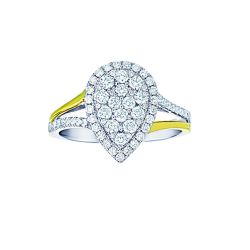  Diamond Pear Cluster Halo Split Shank Two Tone Ring 