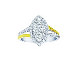  Diamond Marquise Cluster Halo Split Shank Two Tone Ring 