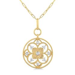 Clover Circle Paperclip Medallion Diamond Fashion Pendant