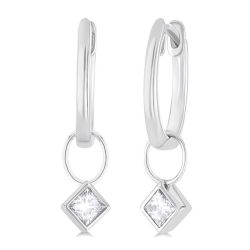 ValLinDor 14K White Gold Diamond Bezel Earrings