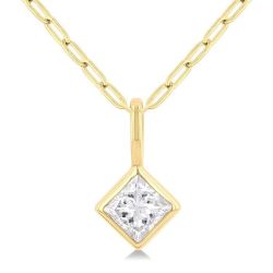 Cyra Saffron Princess Shape Bezel Set Paperclip Diamond Fashion Pendant