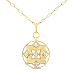 Floral Circle Paperclip Medallion Diamond Fashion Pendant