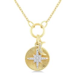 Crescent Moon & Star Charm Fluted Diamond Fashion Pendant