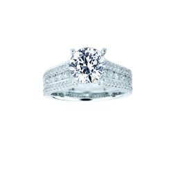 Diamond Round with Triple Row Milgrain Engagement Ring