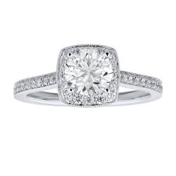 Diamond Round Cushion Halo with Milgrain Engagement Ring