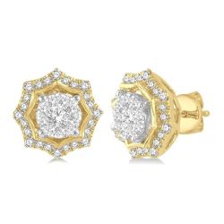 Round Shape Halo Shine Bright Diamond Fashion Earrings