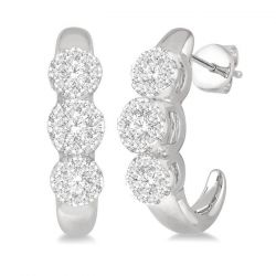 3 Stone Shine Bright Diamond Half Hoop Earrings