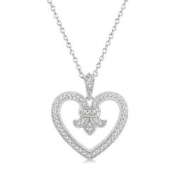 Heart Shape Fleur De Lis Diamond Fashion Pendant