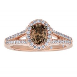 Diamond and Brown Oval Halo Engagement Ring