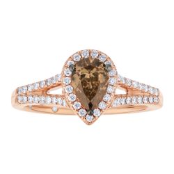 Diamond and Brown Pear Halo Engagement Ring
