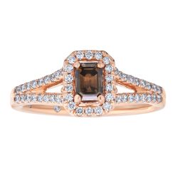 Diamond and Brown Emerald Halo Engagement Ring