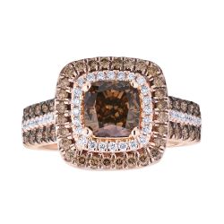 Diamond and Brown Cushion Double Halo Engagement Ring
